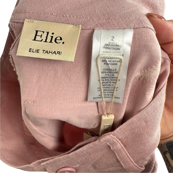 NWT Elie Tahari Womens Linen Blend Pants Wide Leg Embroidered Soft Mauve Size 2 - Picture 5 of 11